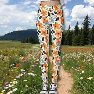 Orangefarbene und blaue Folien und Blume Leggings