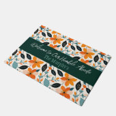 Orangefarbene und blaue Folien und Blume Personali Fußmatte (Schrägansicht)