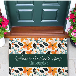 Orangefarbene und blaue Folien und Blume Personali Fußmatte