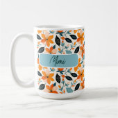 Orangefarbene und blaue Folien und Blume Personali Kaffeetasse (Links)