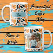Orangefarbene und blaue Folien und Blume Personali Kaffeetasse