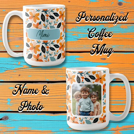 Orangefarbene und blaue Folien und Blume Personali Kaffeetasse