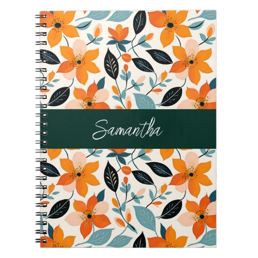 Orangefarbene und blaue Folien und Blume Personali Notizblock (Vorderseite)