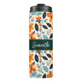 Orangefarbene und blaue Folien und Blume Personali Thermosbecher (Vorderseite)
