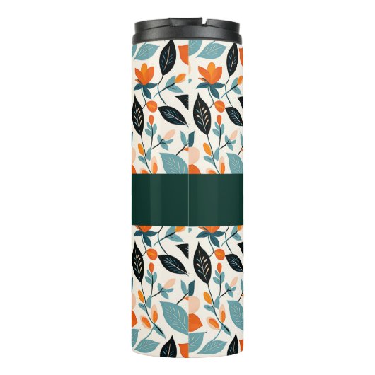 Orangefarbene und blaue Folien und Blume Personali Thermosbecher (Rückseite)