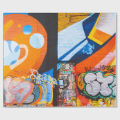 Orangefarbene und blaue Graffiti Geschenkpapier (Flach)