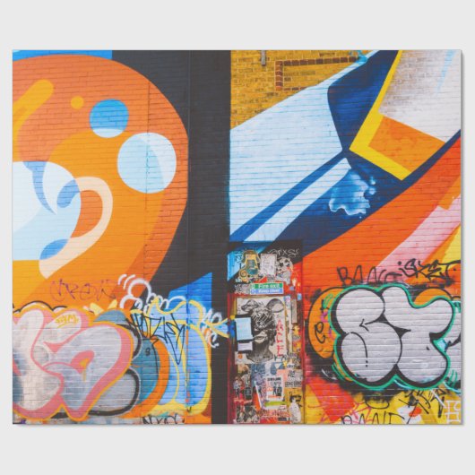Orangefarbene und blaue Graffiti Geschenkpapier (Flach)