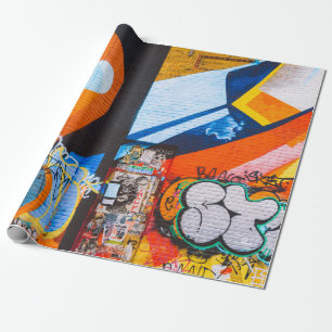 Orangefarbene und blaue Graffiti Geschenkpapier