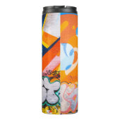 Orangefarbene und blaue Graffiti Thermosbecher (Rückseite)