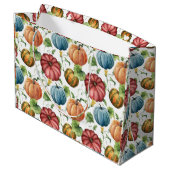 Orangefarbene und blaue Kürbis fallen Große Geschenktüte (Rückseite Schrägansicht)