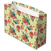 Orangefarbene und blaue Kürbis Große Geschenktüte (Rückseite Schrägansicht)