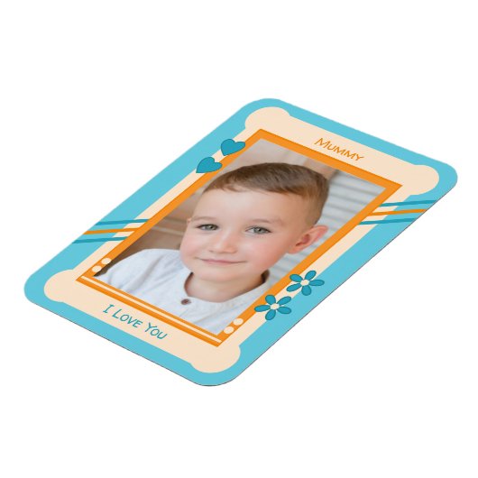 Orangefarbene und blaue Liebe, das Foto Magnet (Linke Seite)