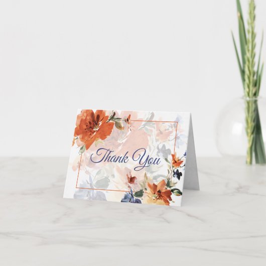 Orangefarbene und blaue Wasserfarben Dankeskarte (Vorderseite)