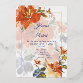 Orangefarbene und blaue Wasserfarben Folieneinladung (Vorderseite)