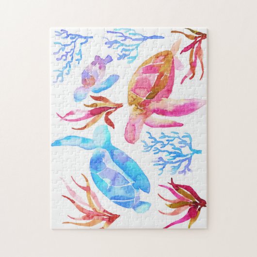 Orangefarbene und blaue Wasserschildkröten Koralle Puzzle (Vertikal)