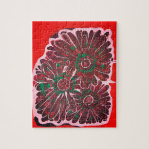 Orangefarbene und braune Batik-Blume Puzzle