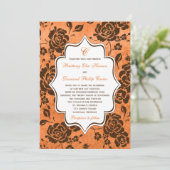 Orangefarbene und braune Flora Damask Einladung zu (Stehend Vorderseite)