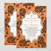 Orangefarbene und braune Flora Damask Einladung zu (Vorne/Hinten)