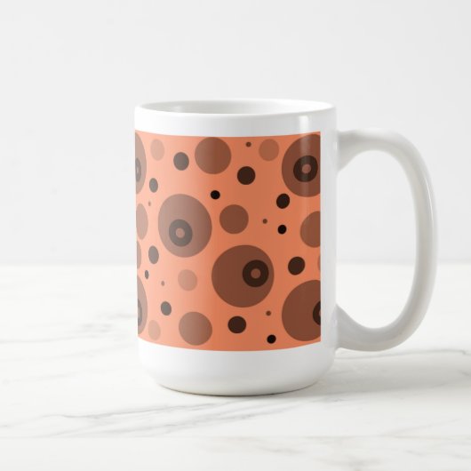 orangefarbene und braune Kreise und Punkte Kaffeetasse (Rechts)
