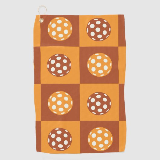 Orangefarbene und braune Pickleball-Balls Golfhandtuch (Vorderseite)