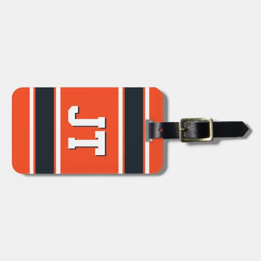Orangefarbene und braune Sportstreifen Personalisi Gepäckanhänger (Vorderseite horizontal)