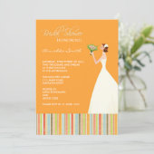 Orangefarbene und farbige Streifen Brautparty lädt Einladung (Stehend Vorderseite)