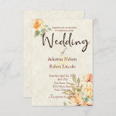Orangefarbene und gelbe Aquarellfarben Hochzeit mi Einladung (Vorne/Hinten)