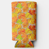 Orangefarbene und gelbe Blätter auf rosa Selters Dosenkühler (Vorderseite)