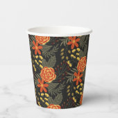 Orangefarbene und gelbe Blütenmuster Papierkästen Pappbecher (Rückseite)