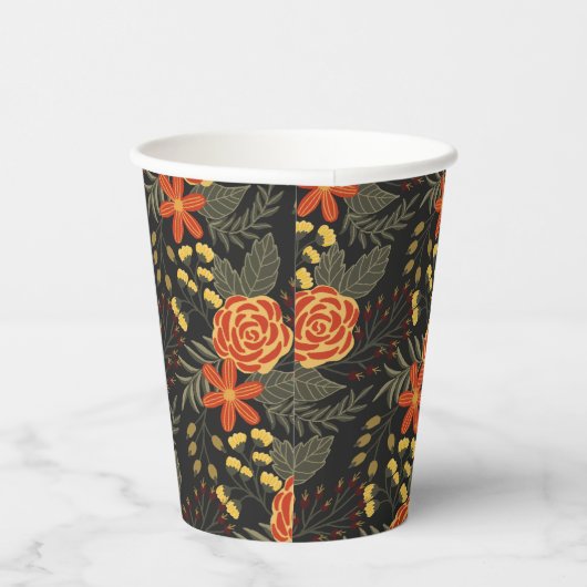 Orangefarbene und gelbe Blütenmuster Papierkästen Pappbecher (Rechts)