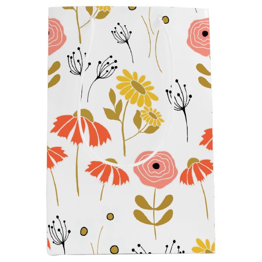 Orangefarbene und gelbe Doodle-Blume mittelgroße G Mittlere Geschenktüte (Vorderseite)