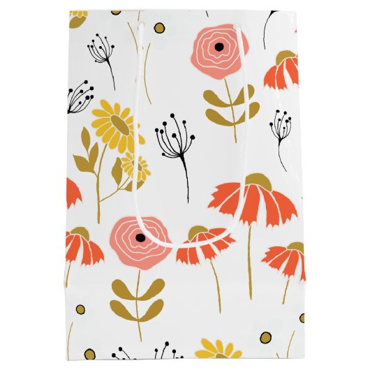 Orangefarbene und gelbe Doodle-Blume mittelgroße G Mittlere Geschenktüte (Rückseite)