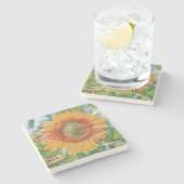 Orangefarbene und gelbe Gelbblüte Stone Untersetze Steinuntersetzer (Seitenansicht)