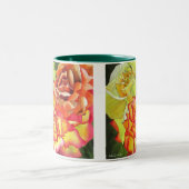 Orangefarbene und gelbe Rosen originelle Aquarellk Zweifarbige Tasse (Mittel)