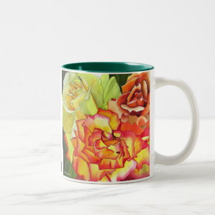 Orangefarbene und gelbe Rosen originelle Aquarellk Zweifarbige Tasse