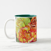 Orangefarbene und gelbe Rosen originelle Aquarellk Zweifarbige Tasse (Links)