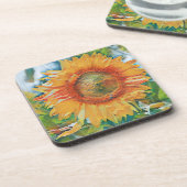 Orangefarbene und gelbe Sonnenblumen Harter Kunsts Getränkeuntersetzer (Linke Seite)
