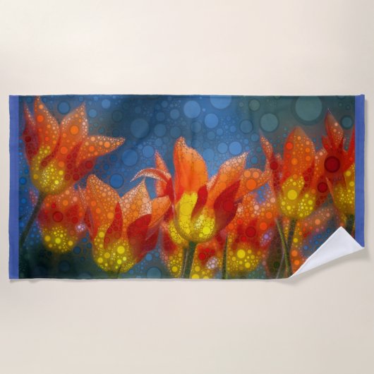 Orangefarbene und gelbe Tulpen Strandtuch (Vorderseite)