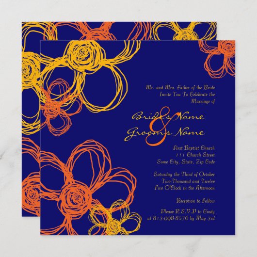 Orangefarbene und gelbe wild lebende Blume Einladu Einladung (Vorne/Hinten)