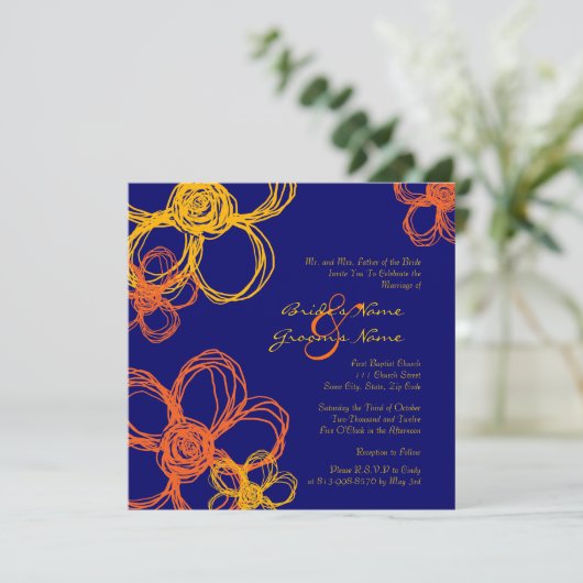 Orangefarbene und gelbe wild lebende Blume Einladu Einladung (Stehend Vorderseite)