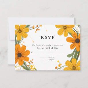 Orangefarbene und gelbe Wilde Blume-Trauung RSVP Karte