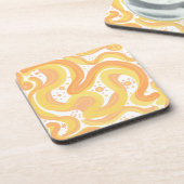 Orangefarbene und gelbe Wirbel mit Punkten Getränkeuntersetzer (Linke Seite)