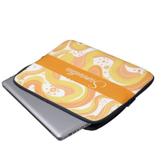 Orangefarbene und gelbe Wirbel mit Punkten Laptopschutzhülle (Vorne Knopf)