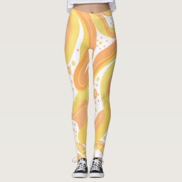 Orangefarbene und gelbe Wirbel mit Punkten Leggings