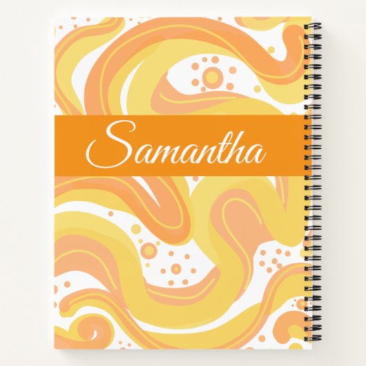 Orangefarbene und gelbe Wirbel mit Punkten Notizblock (Rückseite)