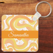 Orangefarbene und gelbe Wirbel mit Punkten Schlüsselanhänger (Rückseite)