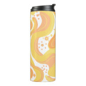 Orangefarbene und gelbe Wirbel mit Punkten Thermosbecher (Nach links gedreht)