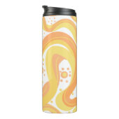 Orangefarbene und gelbe Wirbel mit Punkten Thermosbecher (Nach rechts gedreht)