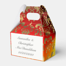 Orangefarbene und goldene Damastenhochzeit