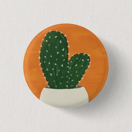 Orangefarbene und graue Acrylkakteen Button (Vorderseite)